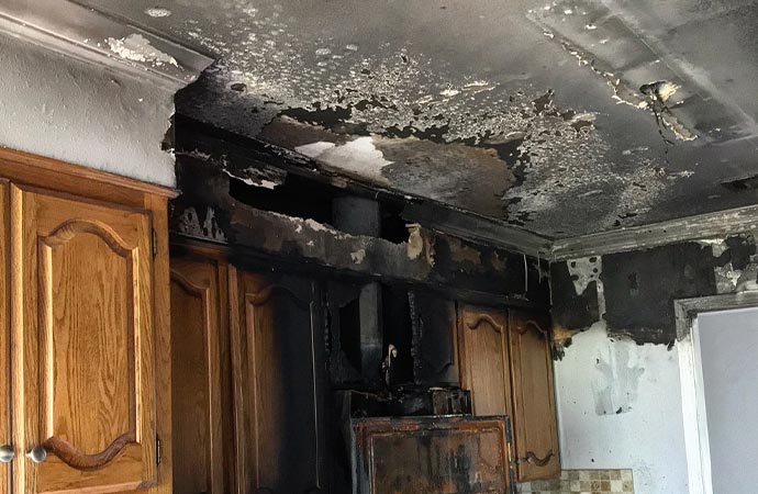 Fire damaged kitchen