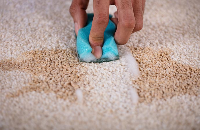 janitor cleaning old stain on carpet