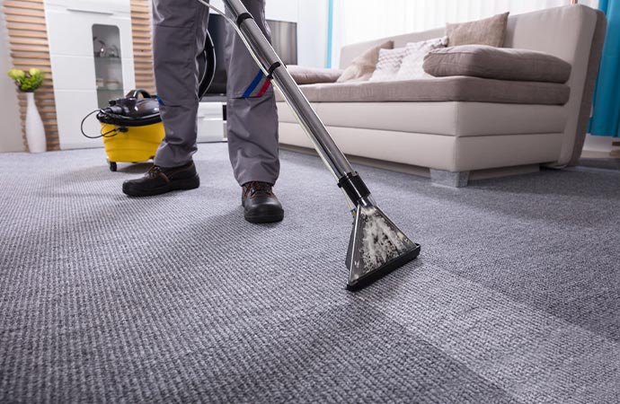 professional worker summer carpet cleaning